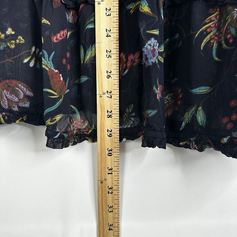 Anthropologie Salzburg Sheer Tunic Top Floral Ruffle Tiered Puff Sleeve Black S - Picture 8 of 9